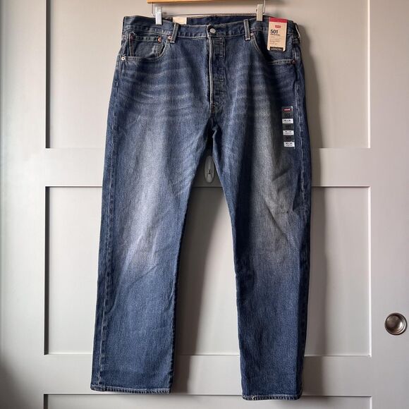 Levis 501 Jeans Men 40x30 Blue Stretch Denim Button Fly Straight Leg Classic NEW - Picture 1 of 14